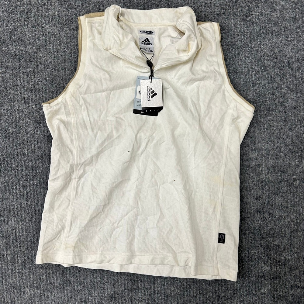 Adidas Polo Womens Size XL White Climalite Sleeveless Golf Shirt Quarter Zip Tan